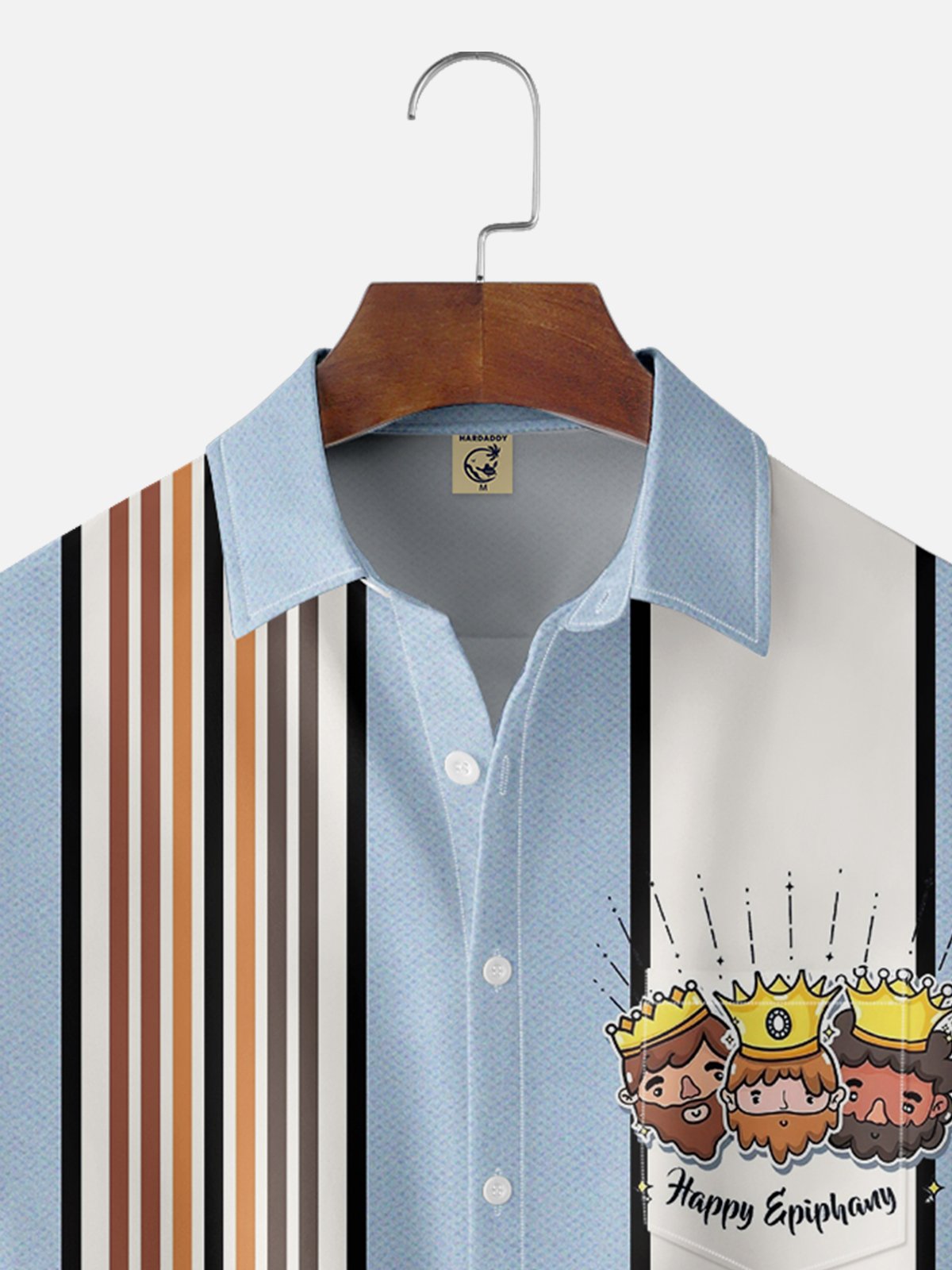 Moisture-wicking Fun Three Kings Day Chest Pocket Bowling Shirt