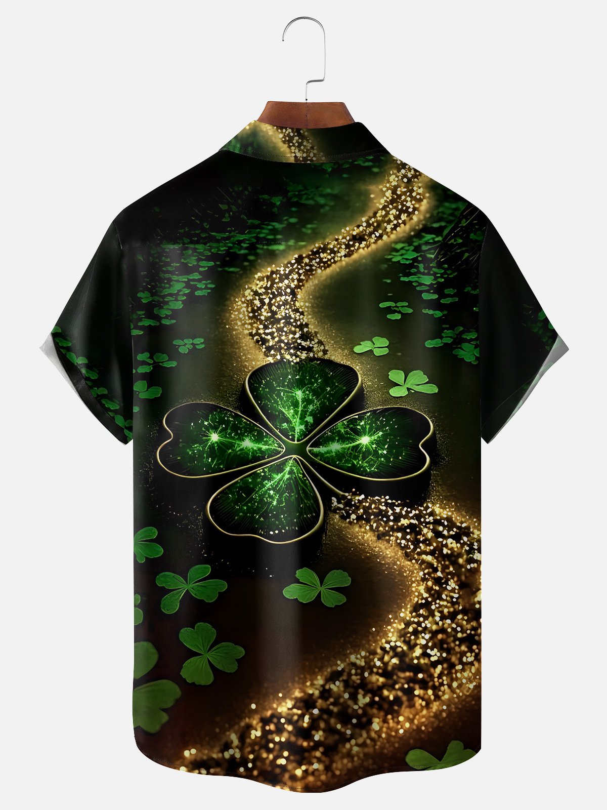 Moisture-wicking St. Patrick's Day Crystal Clover Chest Pocket Hawaiian Shirt