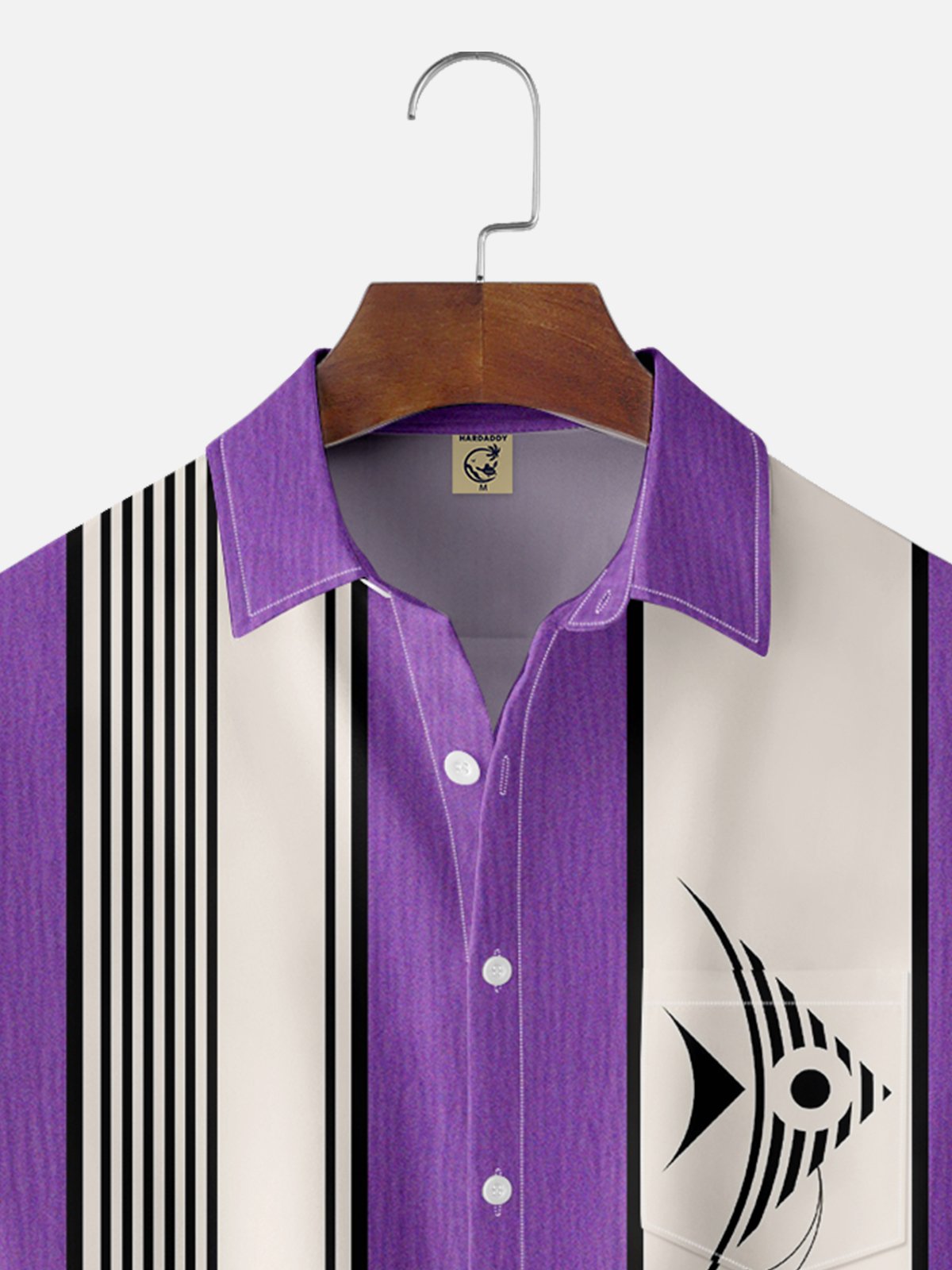 Moisture-wicking Art Tropical Fish Chest Pocket Bowling Shirt