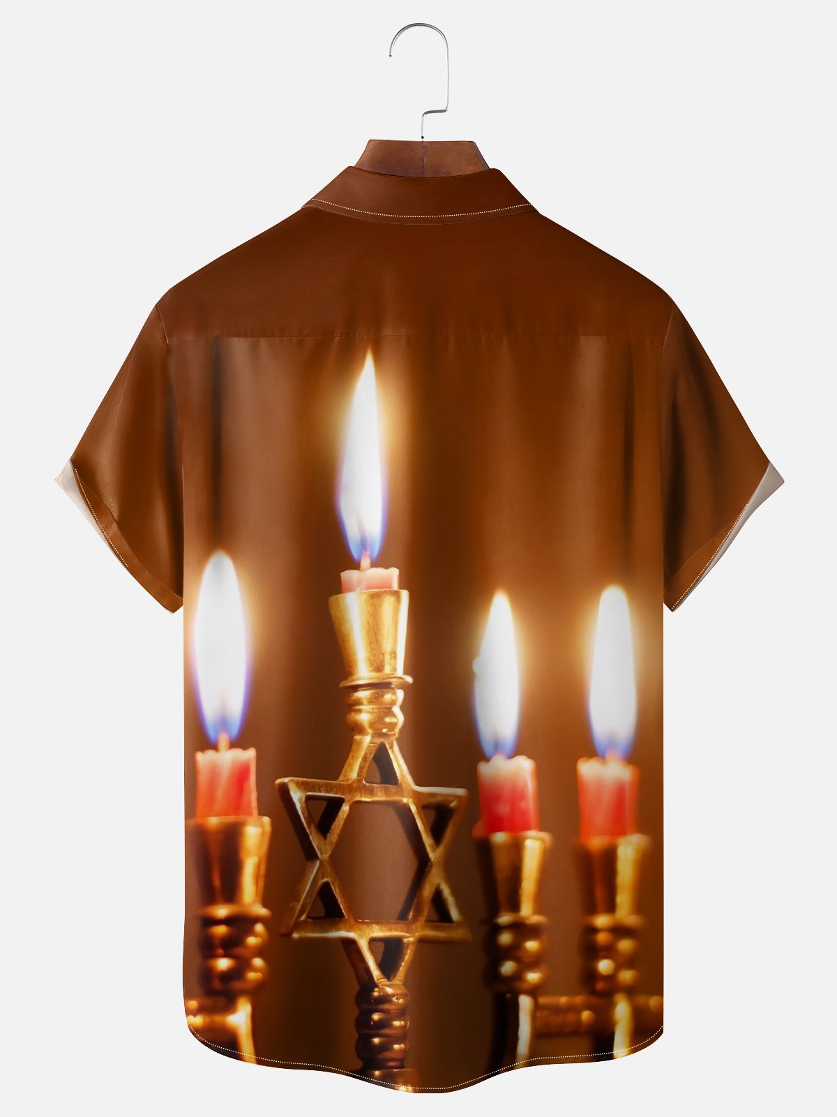 Moisture-wicking Hanukkah Menorah Candle Star of David Chest Pocket Casual Shirt