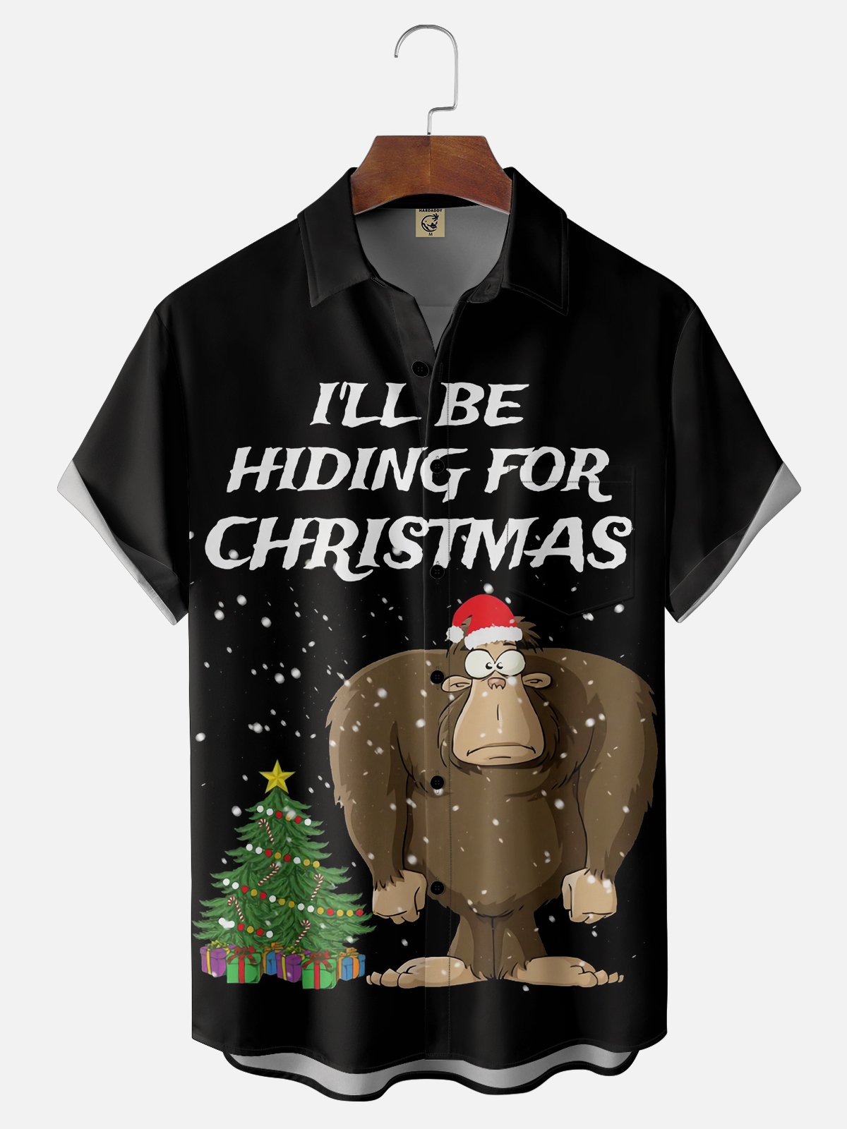 Moisture-wicking I ll Be Hiding For Christmas Bigfoot Chest Pocket Casual Shirt