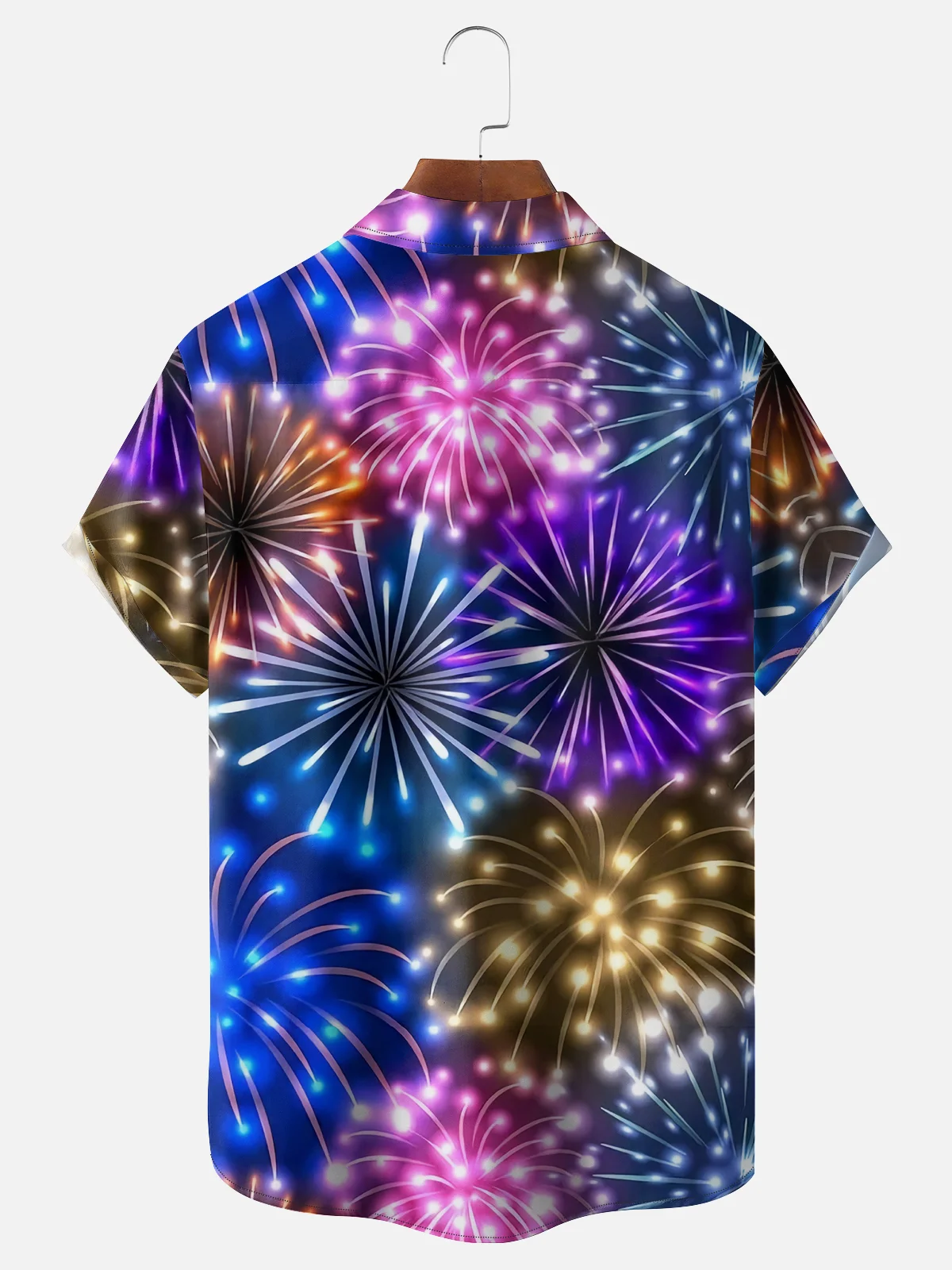 Moisture-wicking Happy New Year Fireworks Chest Pocket Casual Shirt