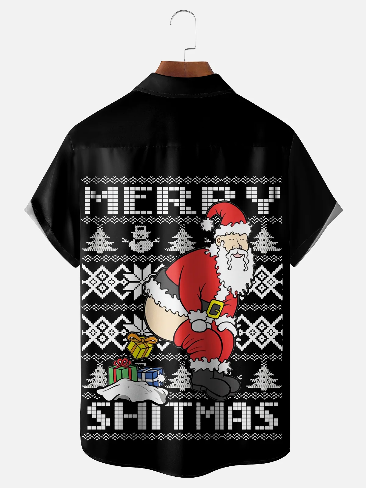 Moisture-wicking Christmas Santa Claus Chest Pocket Casual Shirt