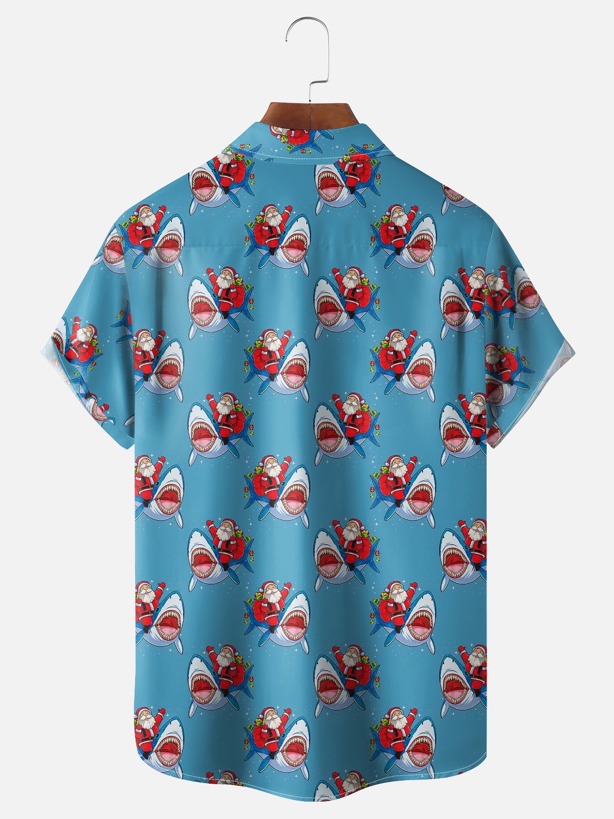 Moisture-wicking Christmas Santa Claus Shark Chest Pocket Casual Shirt