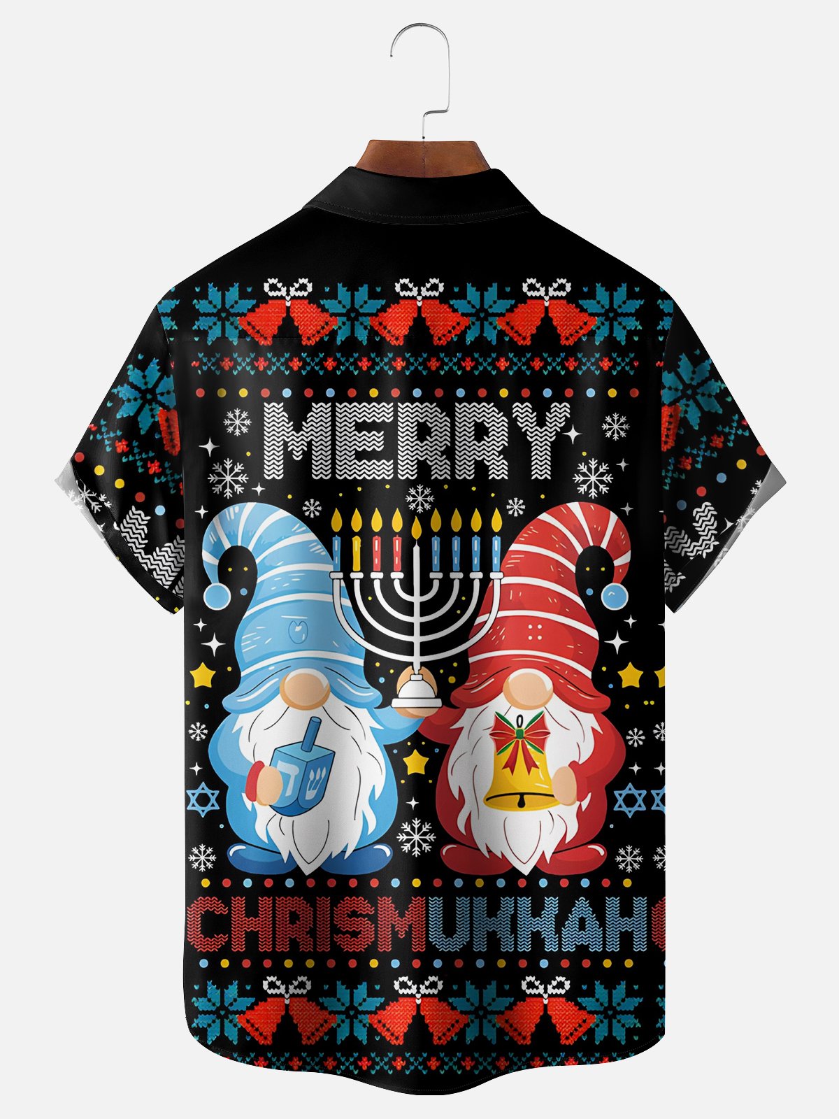 Moisture-wicking Christmas Hanukkah Gnomes Chest Pocket Casual Shirt