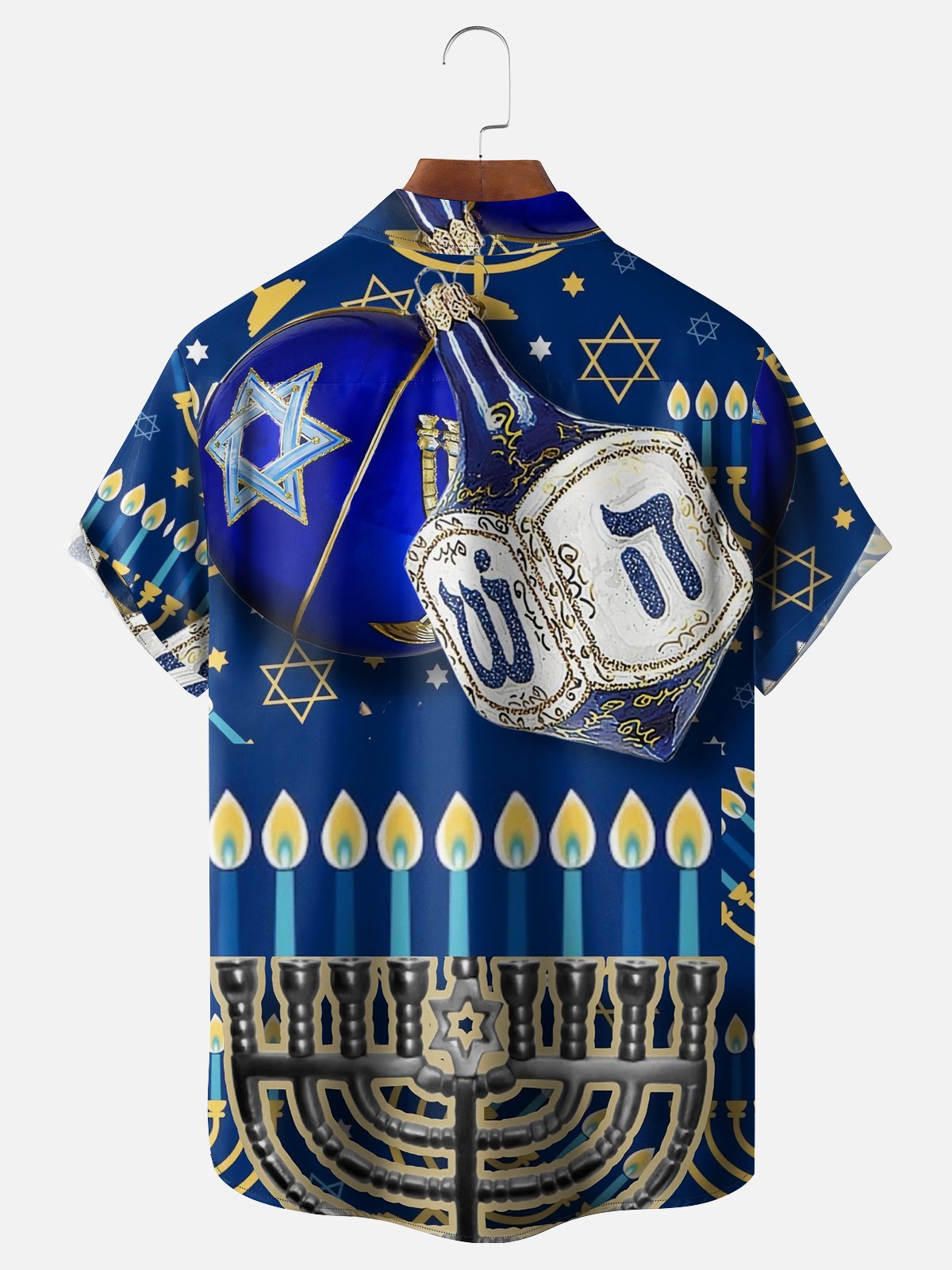 Moisture-wicking Hanukkah Dreidel Candle Star of David Chest Pocket Casual Shirt