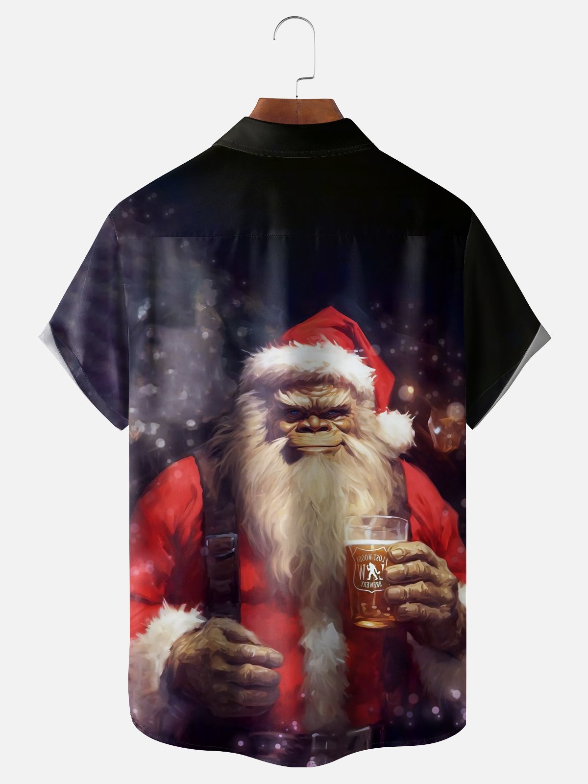 Moisture-wicking Christmas Santa Claus Bigfoot Chest Pocket Casual Shirt