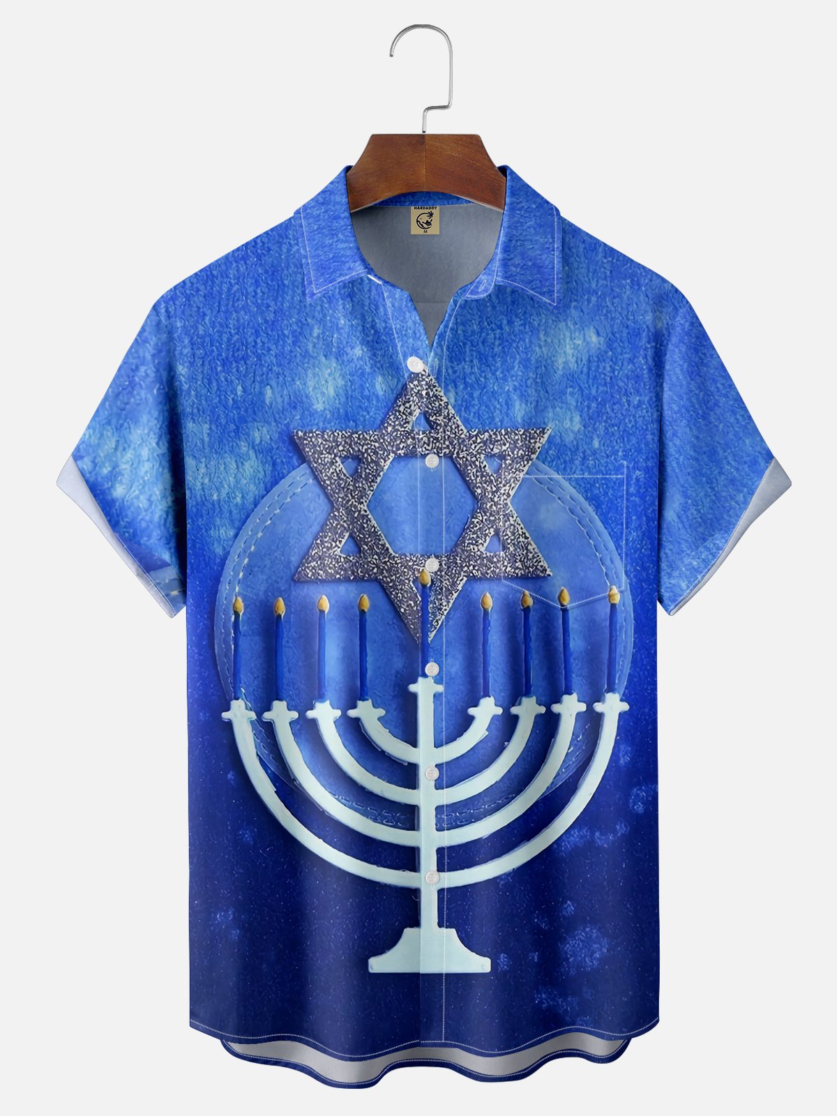 Moisture-wicking Hanukkah Candle Star of David Chest Pocket Casual Shirt