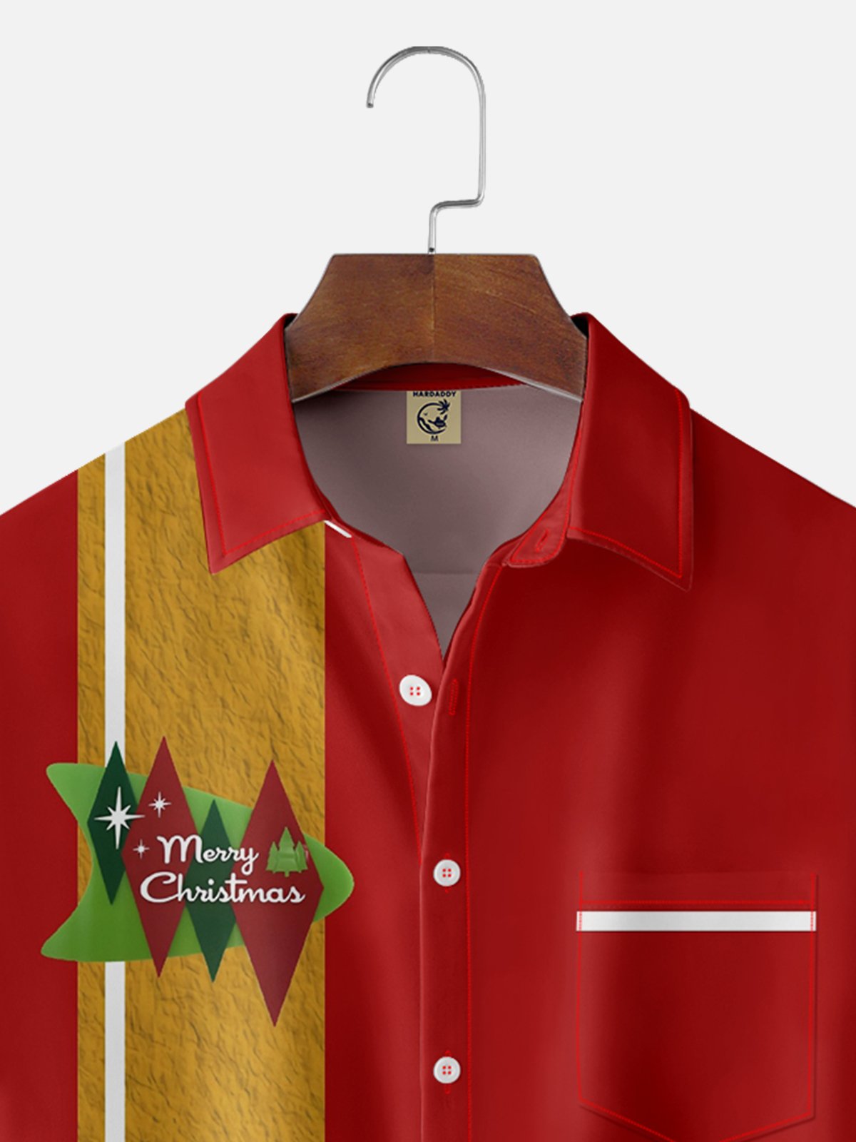 Moisture-wicking Merry Christmas Chest Pocket Bowling Shirt