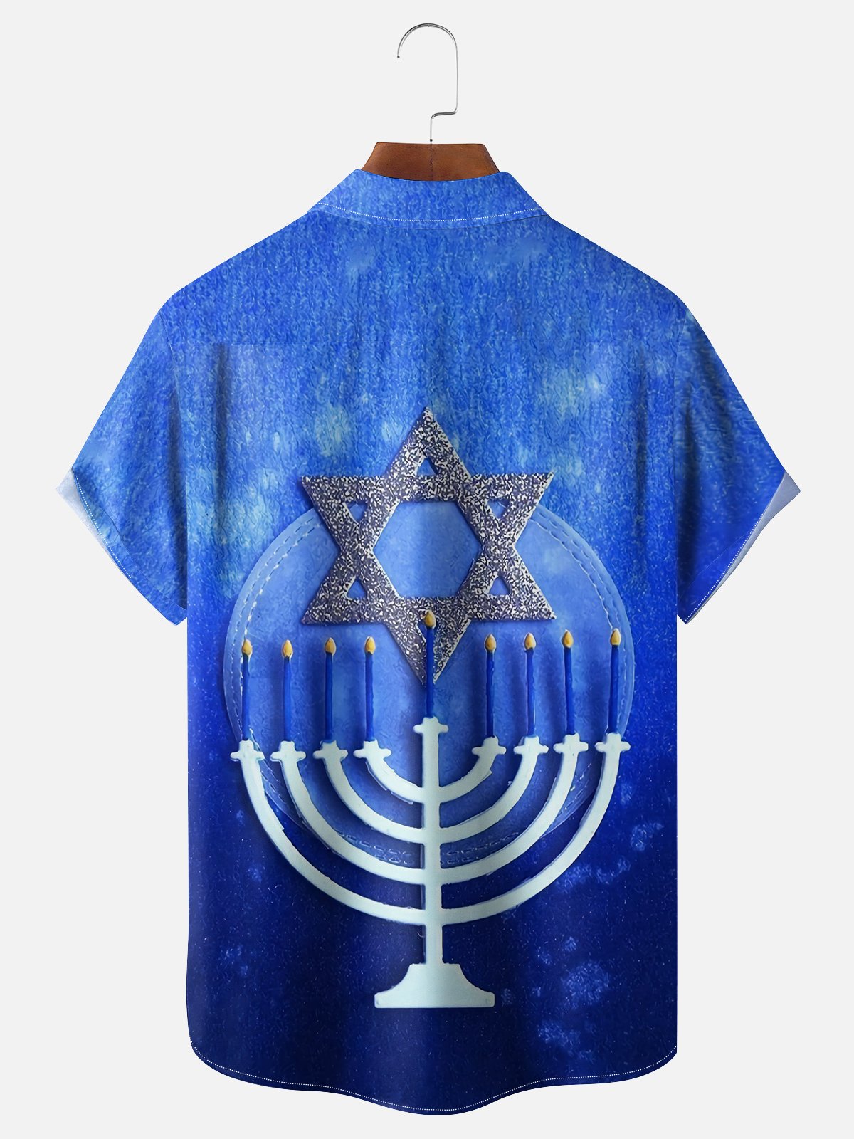 Moisture-wicking Hanukkah Candle Star of David Chest Pocket Casual Shirt