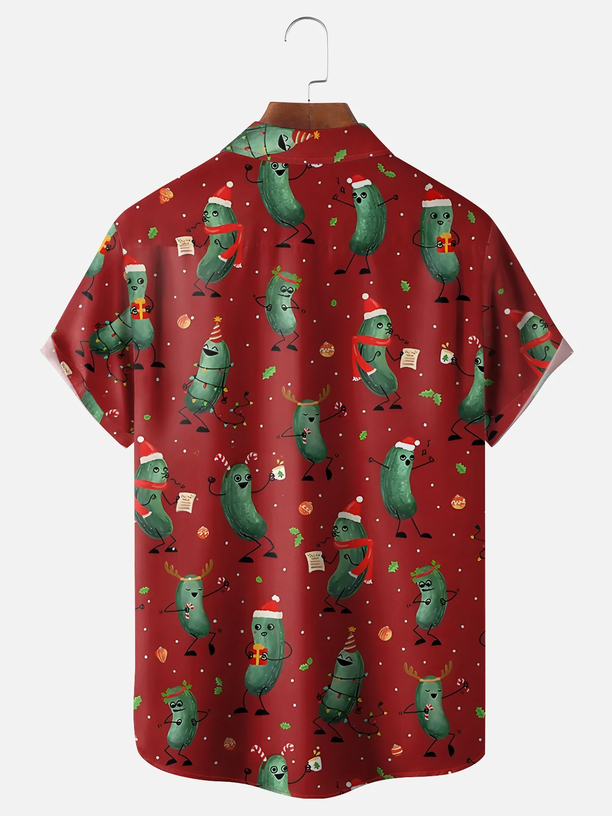 Moisture-wicking Christmas Pickles Chest Pocket Casual Shirt