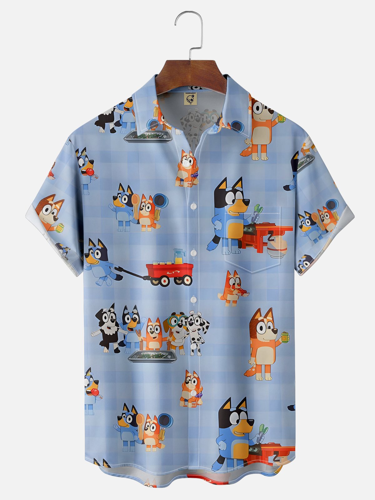 Moisture-wicking Cartoon Dog Plaid Chest Pocket Casual Shirt