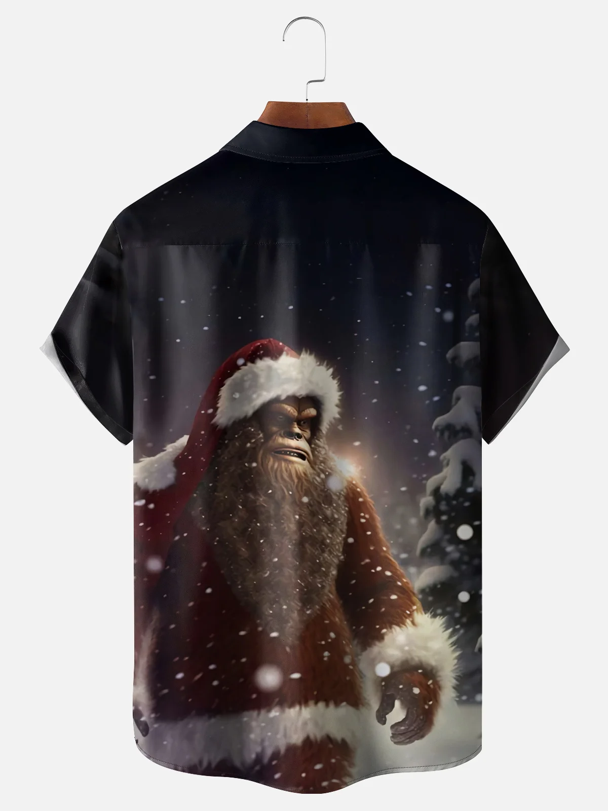 Moisture-wicking Christmas Santa Claus Bigfoot Chest Pocket Casual Shirt