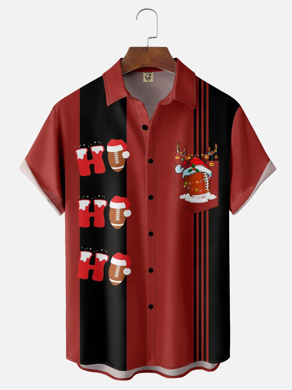 Moisture-wicking Christmas Rugby Chest Pocket Bowling Shirt