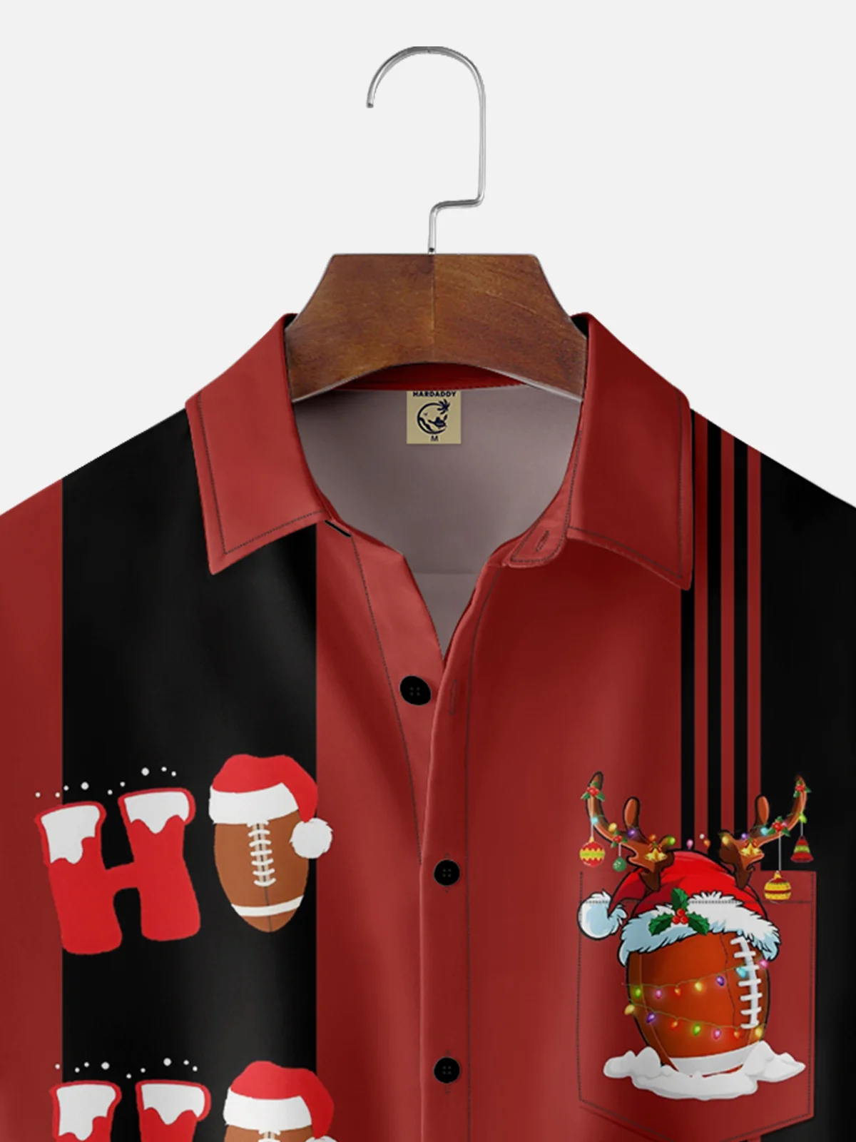 Moisture-wicking Christmas Rugby Chest Pocket Bowling Shirt