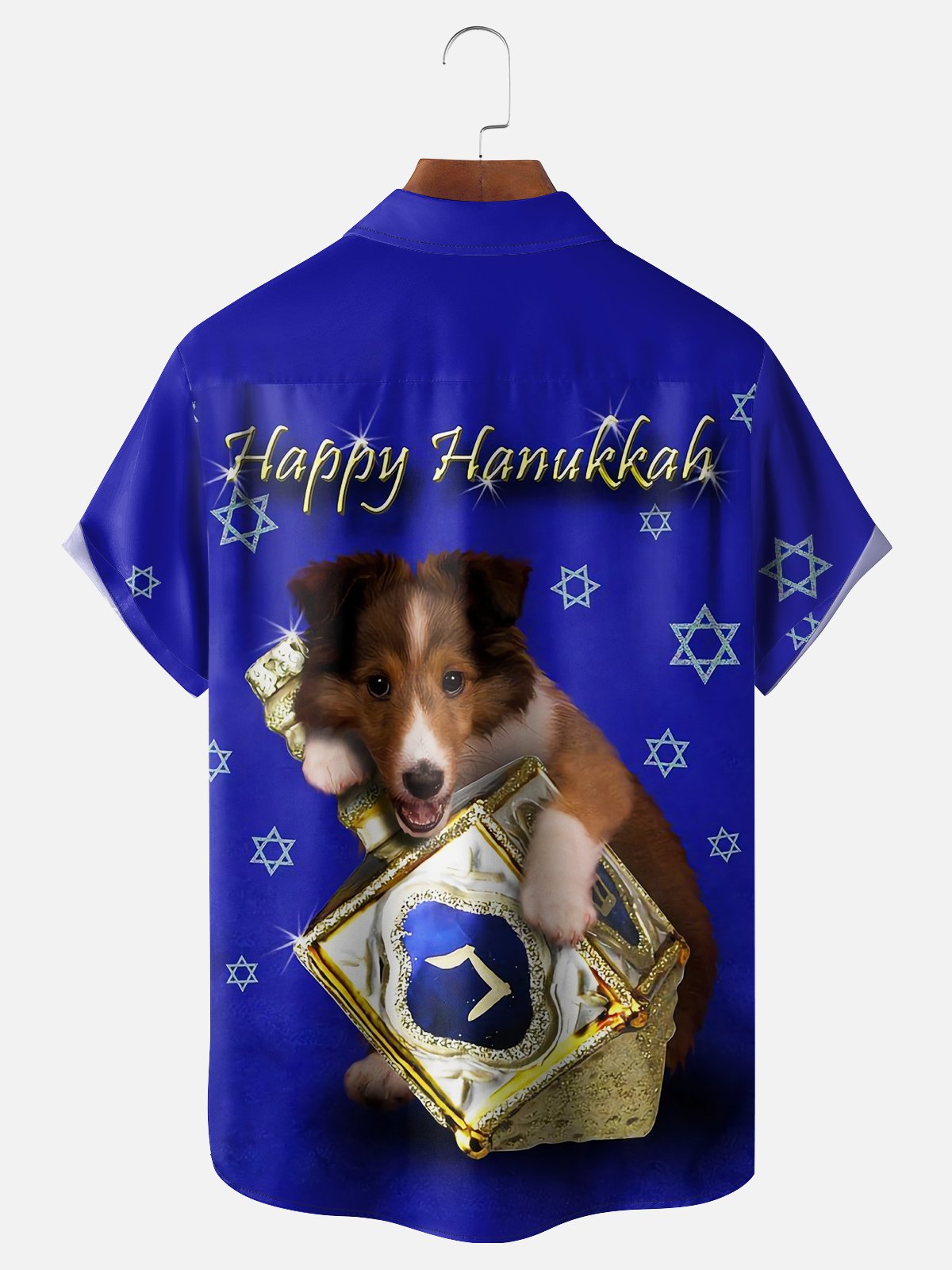 Moisture-wicking Hanukkah Dreidel Star of David Dog Chest Pocket Casual Shirt