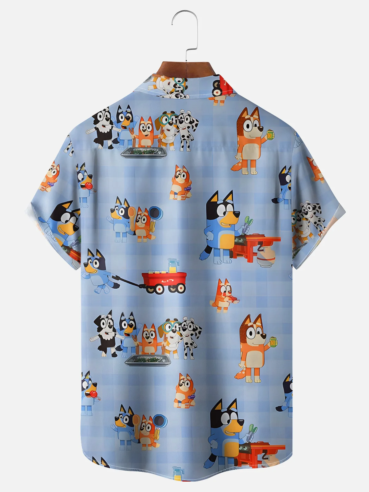 Moisture-wicking Cartoon Dog Plaid Chest Pocket Casual Shirt