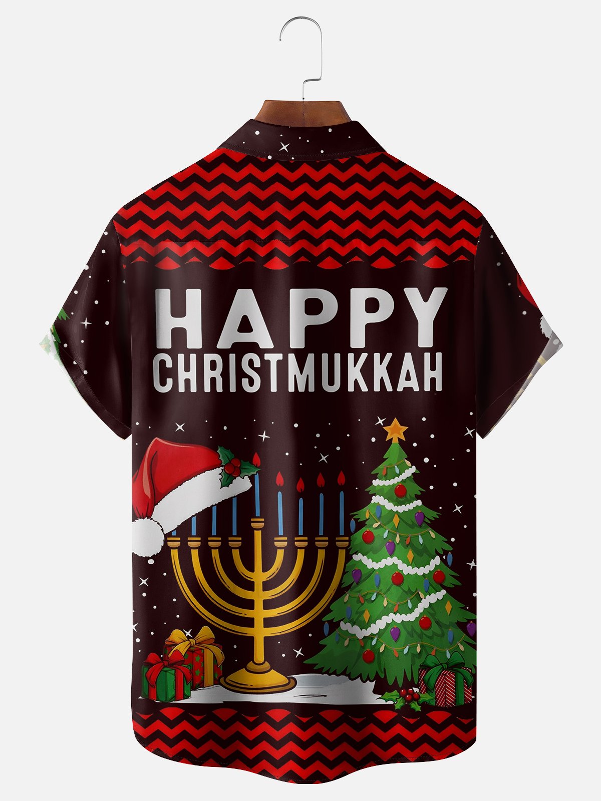 Moisture-wicking Christmas Hanukkah Chest Pocket Holiday Shirt