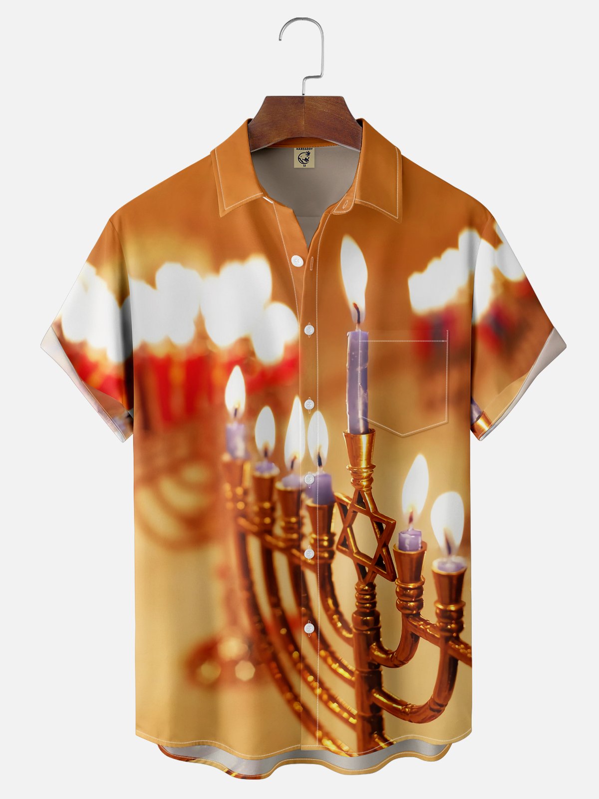 Moisture-wicking Hanukkah Menorah Candle Chest Pocket Casual Shirt