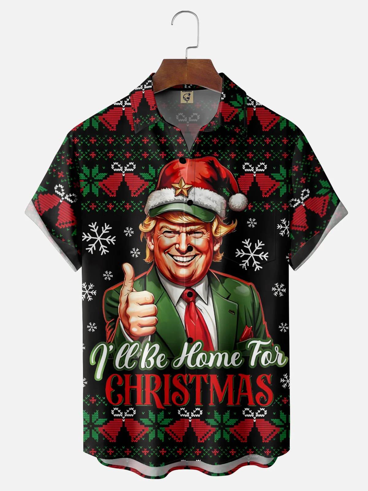 Moisture-wicking I'll Be Home For Christmas Donald Trump Chest Pocket Holiday Shirt