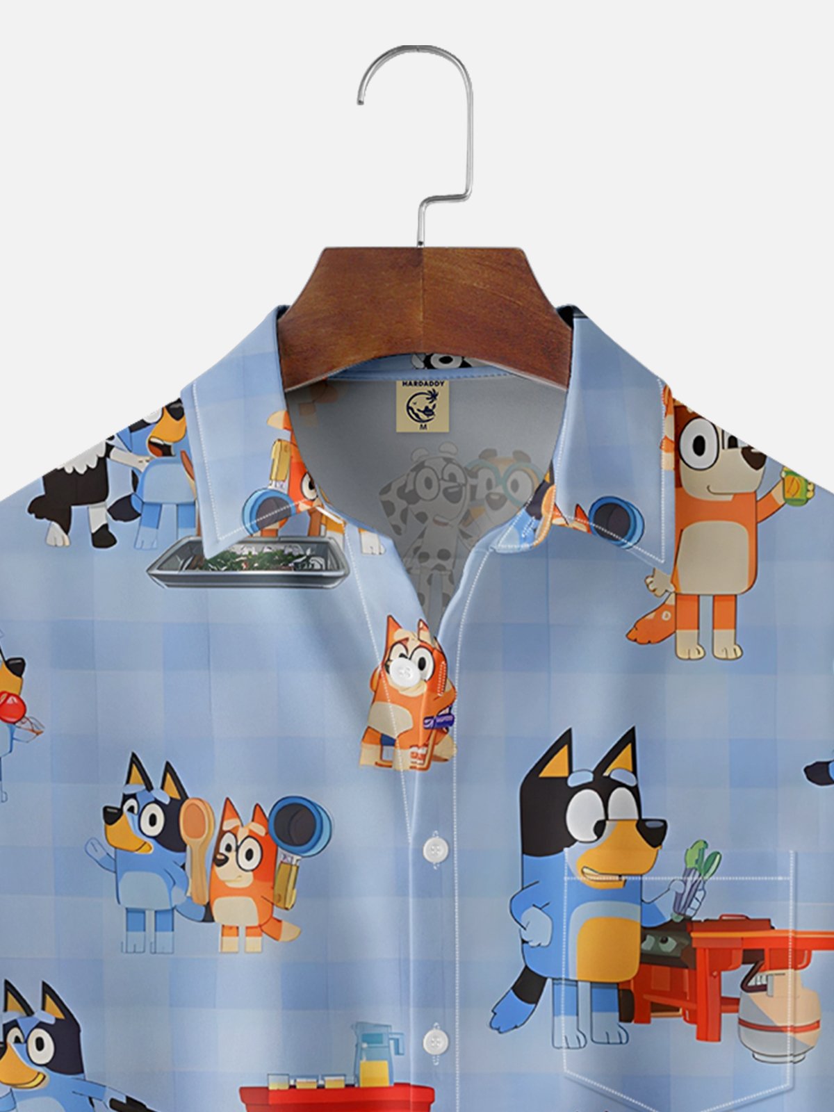 Moisture-wicking Cartoon Dog Plaid Chest Pocket Casual Shirt