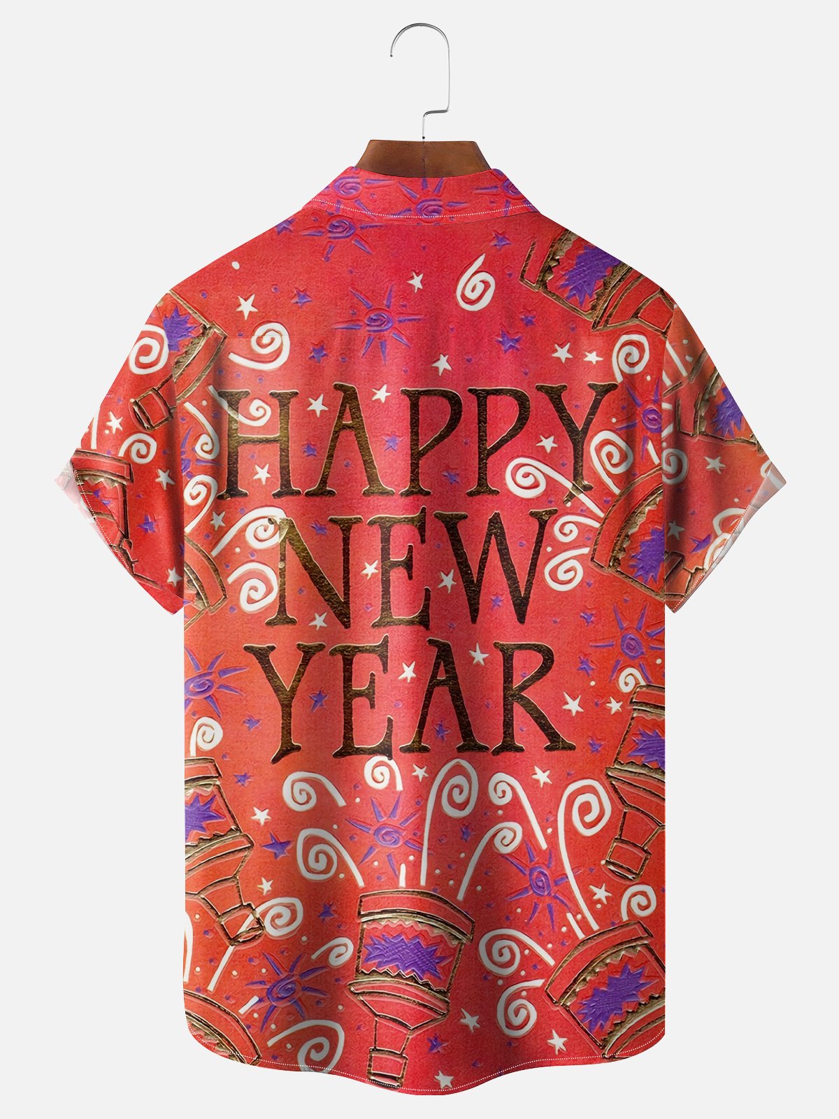 Moisture-wicking Happy New Year Chest Pocket Casual Shirt