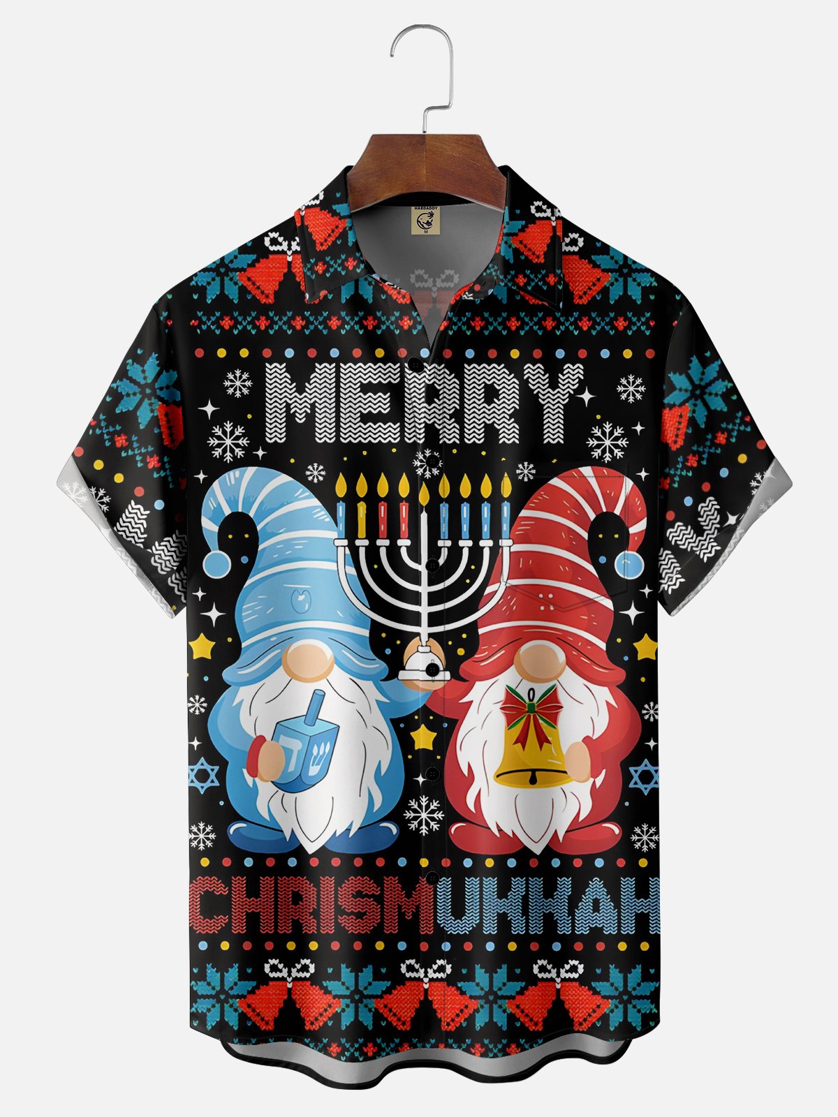 Moisture-wicking Christmas Hanukkah Gnomes Chest Pocket Casual Shirt