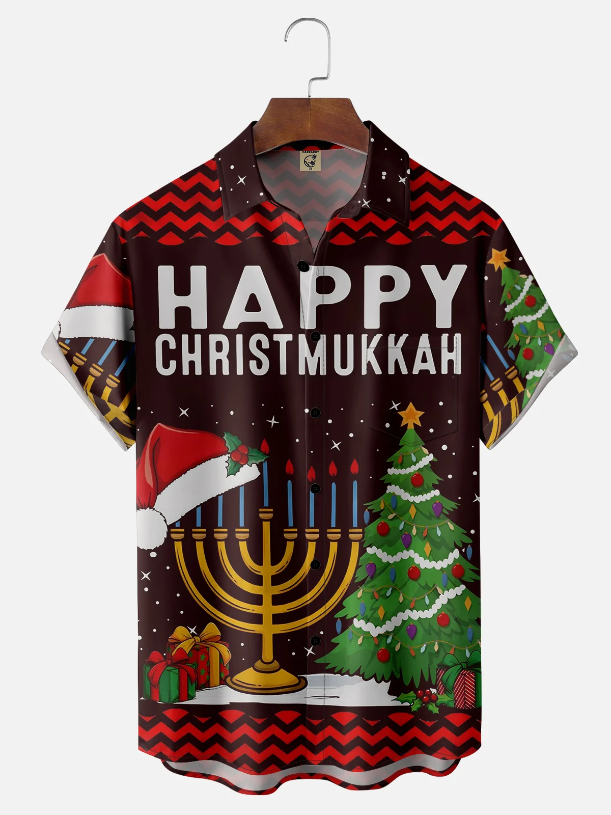 Moisture-wicking Christmas Hanukkah Chest Pocket Holiday Shirt