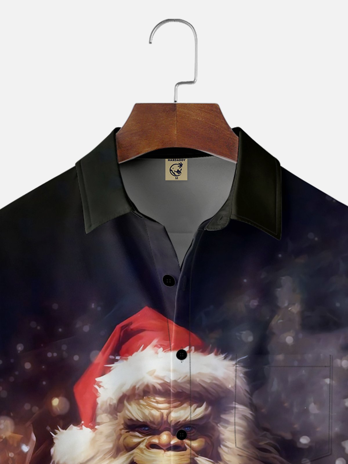 Moisture-wicking Christmas Santa Claus Bigfoot Chest Pocket Casual Shirt