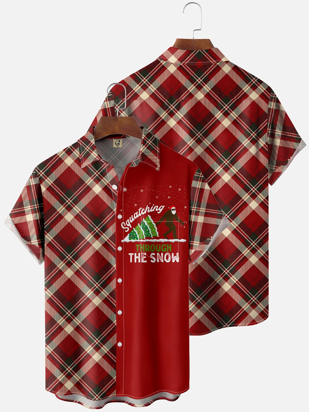 Moisture Wicking Christmas Bigfoot Chest Pocket Casual Shirt