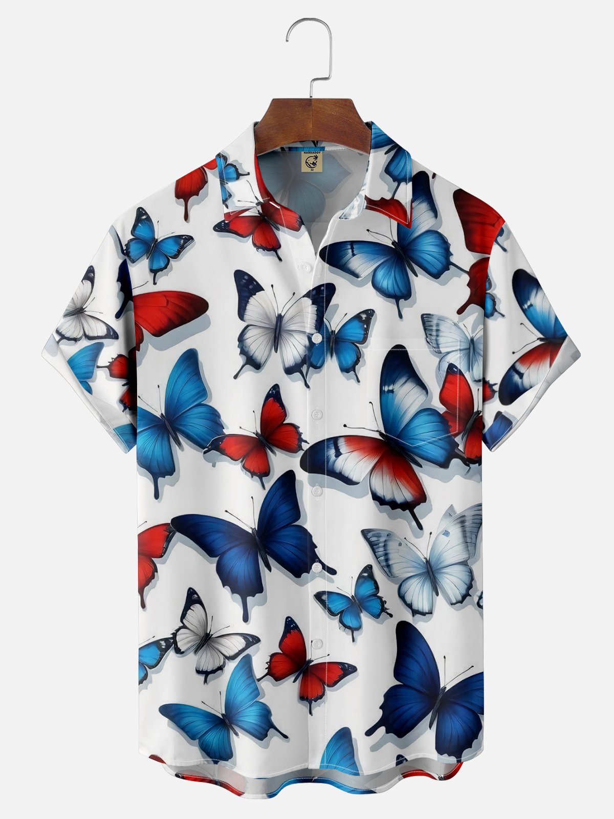 Moisture-wicking American Butterfly Chest Pocket Hawaiian Shirt