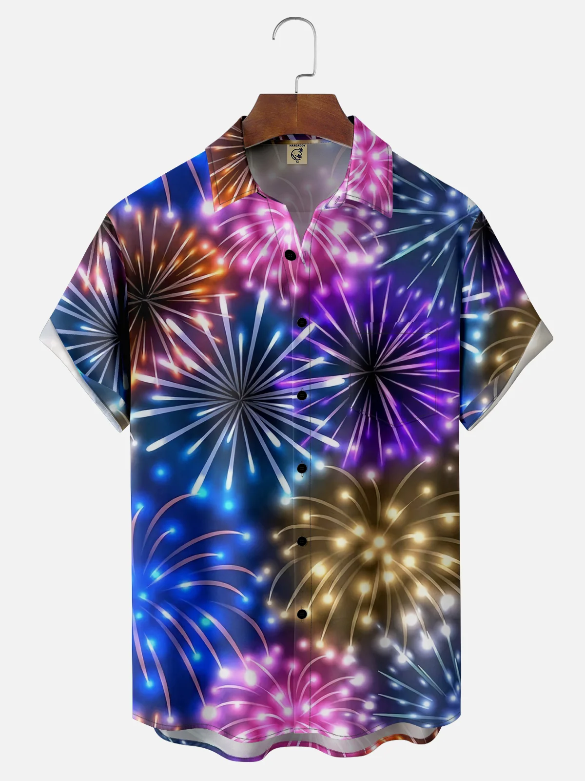 Moisture-wicking Happy New Year Fireworks Chest Pocket Casual Shirt