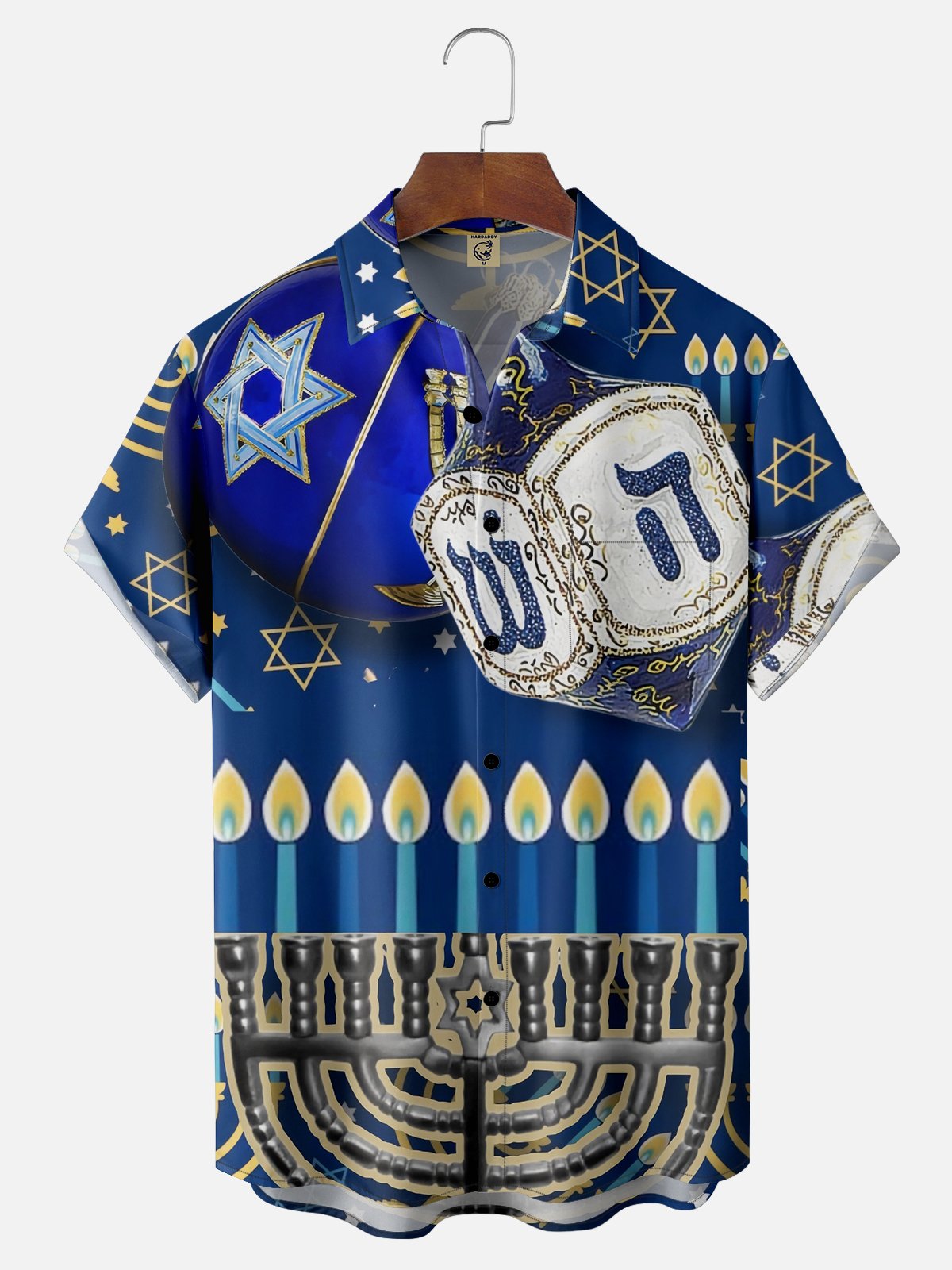 Moisture-wicking Hanukkah Dreidel Candle Star of David Chest Pocket Casual Shirt