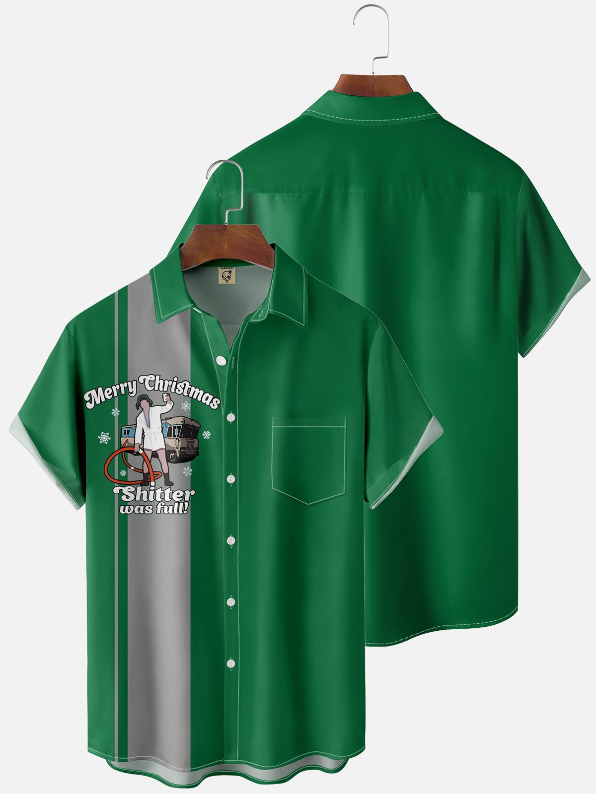 Moisture Wicking Christmas Griswold Chest Pocket Bowling Shirt