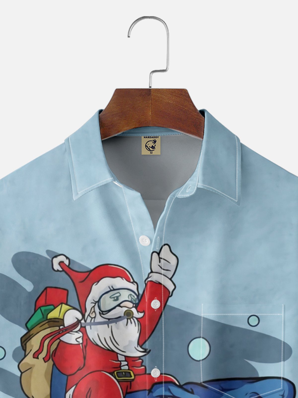 Moisture-wicking Christmas Santa Claus Shark Chest Pocket Casual Shirt