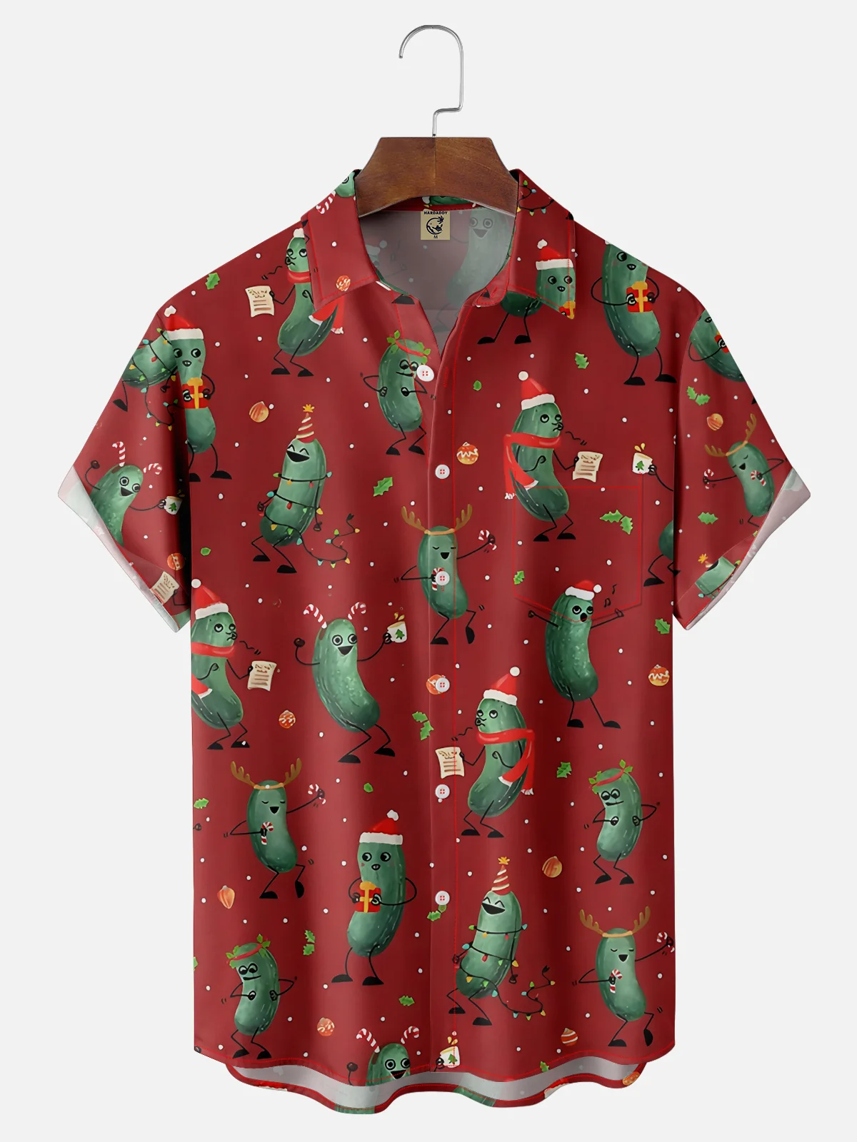 Moisture-wicking Christmas Pickles Chest Pocket Casual Shirt