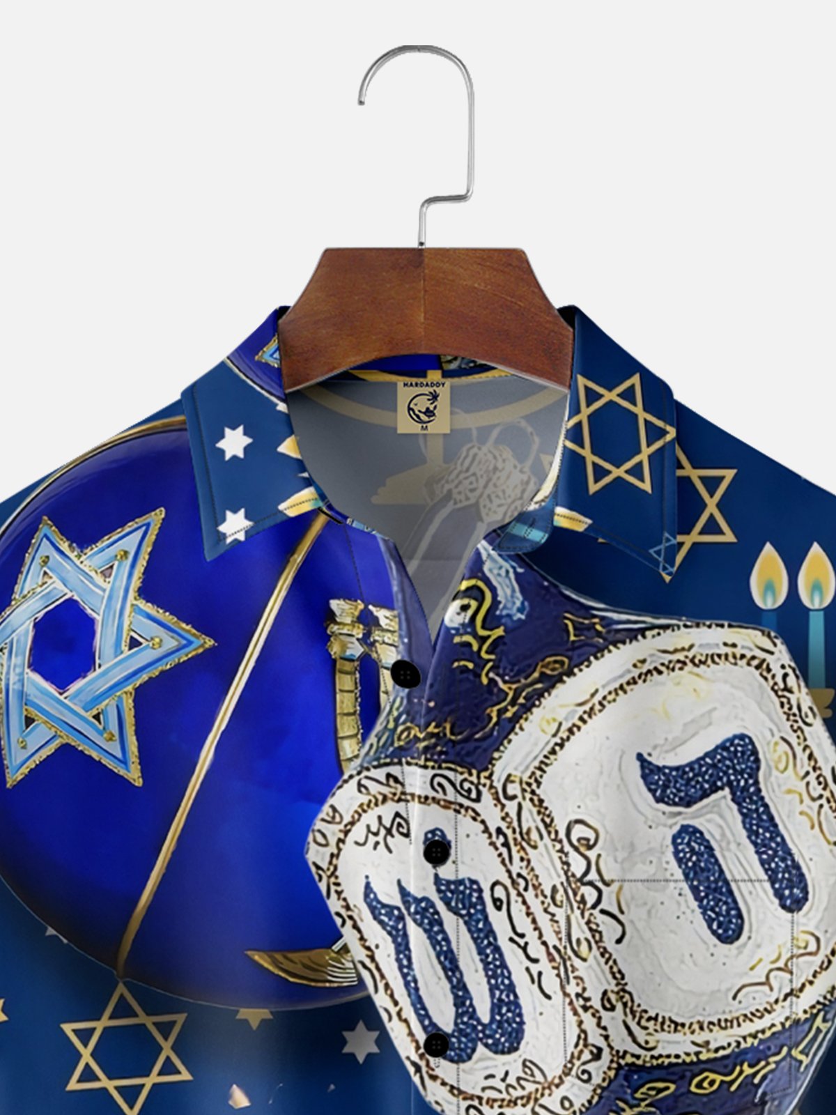 Moisture-wicking Hanukkah Dreidel Candle Star of David Chest Pocket Casual Shirt