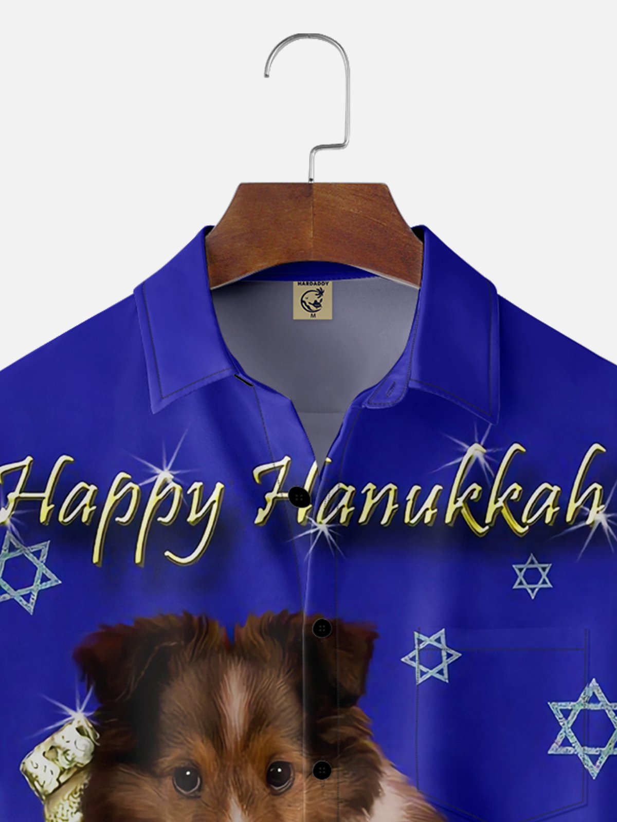 Moisture-wicking Hanukkah Dreidel Star of David Dog Chest Pocket Casual Shirt