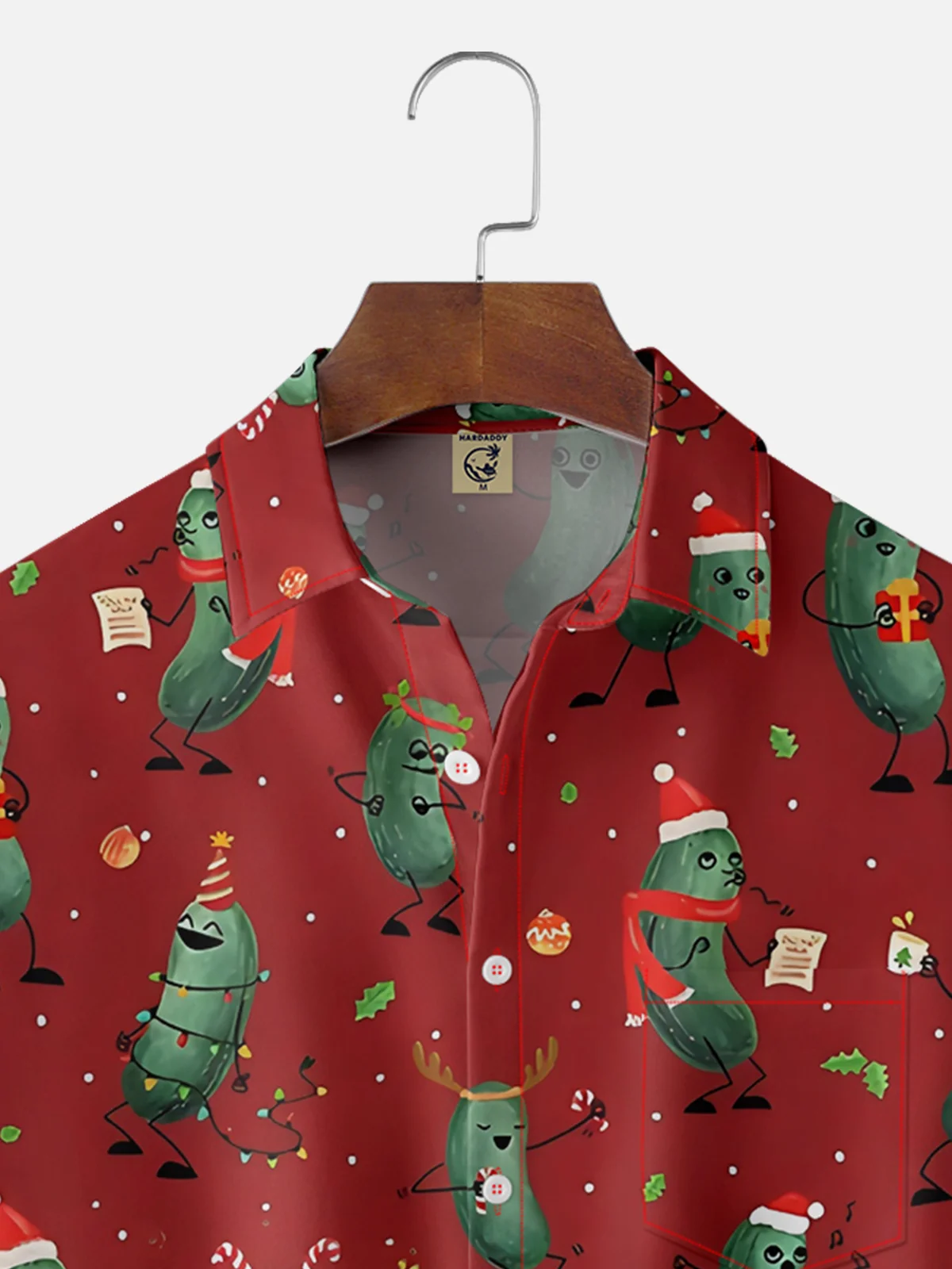 Moisture-wicking Christmas Pickles Chest Pocket Casual Shirt