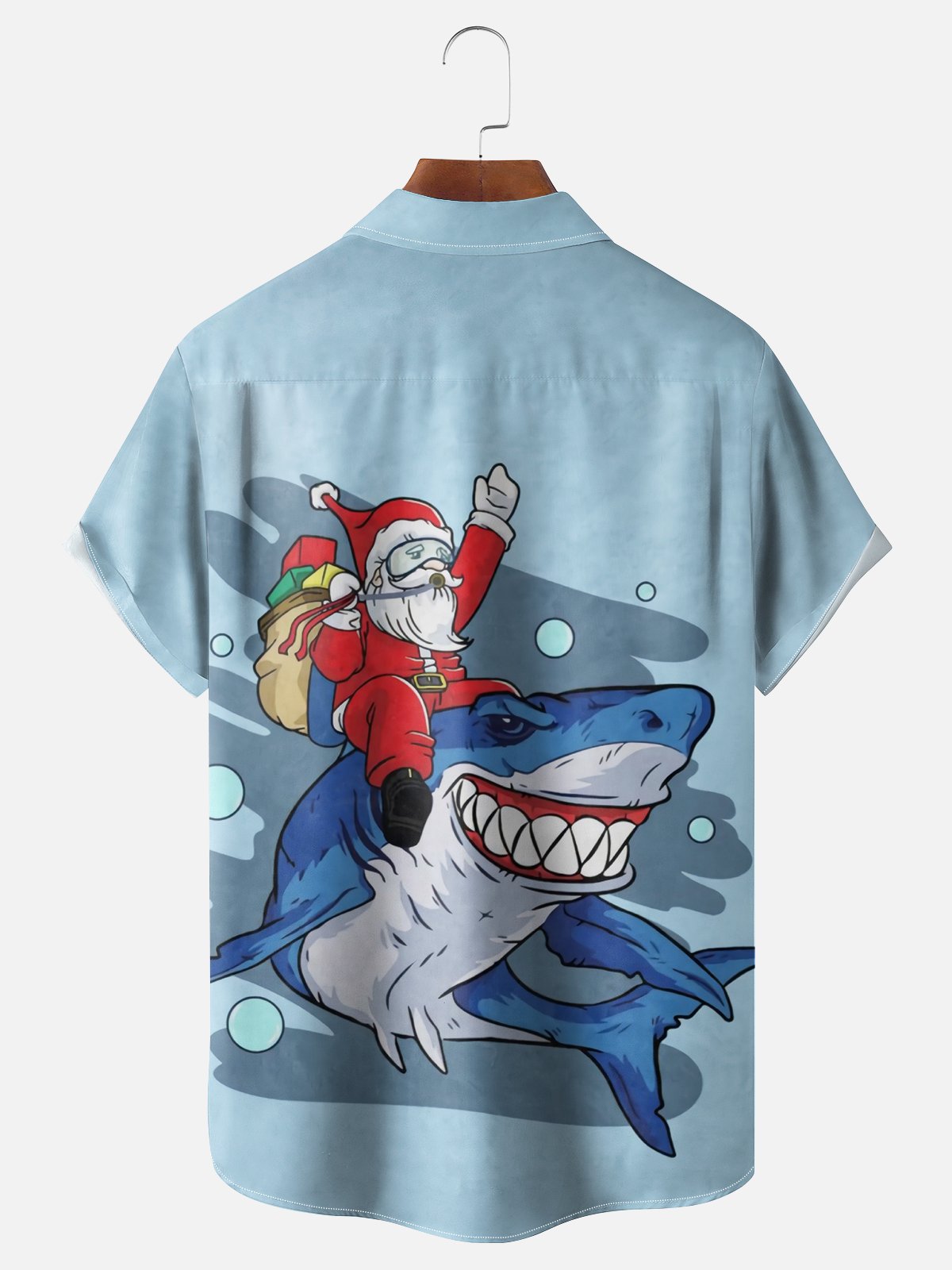 Moisture-wicking Christmas Santa Claus Shark Chest Pocket Casual Shirt