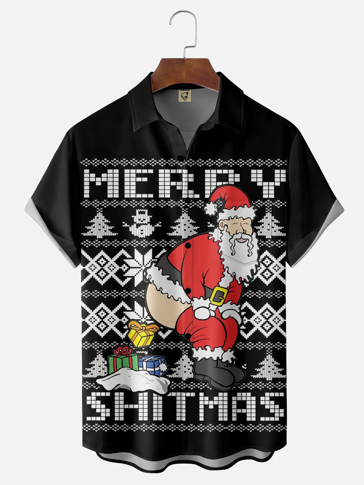 Moisture-wicking Christmas Santa Claus Chest Pocket Casual Shirt