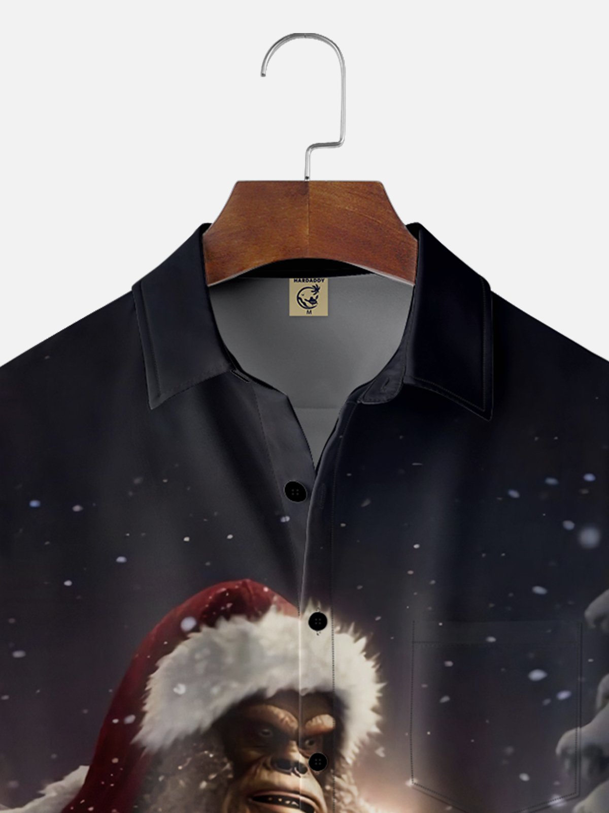 Moisture-wicking Christmas Santa Claus Bigfoot Chest Pocket Casual Shirt