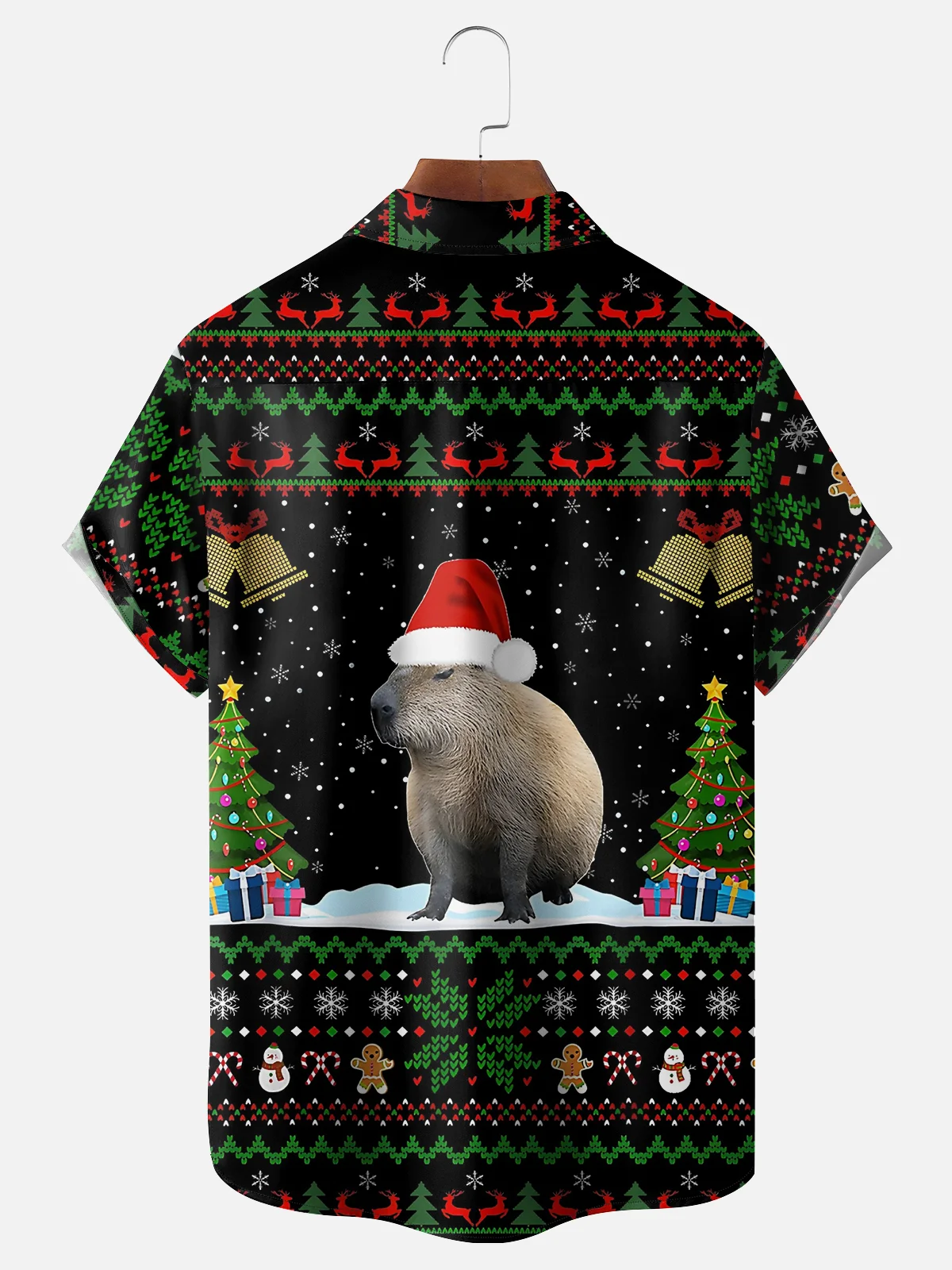 Moisture-wicking Christmas Capybara Chest Pocket Casual Shirt