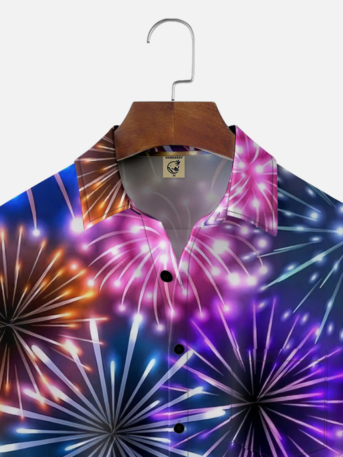 Moisture-wicking Happy New Year Fireworks Chest Pocket Casual Shirt