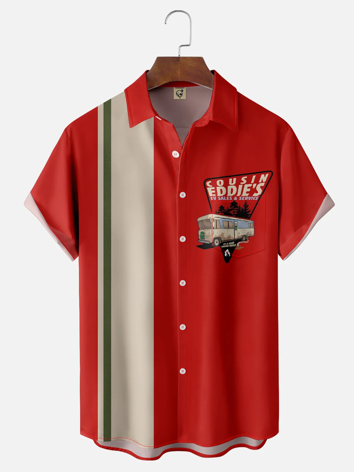 Moisture-wicking Christmas Cousin Eddies Chest Pocket Bowling Shirt