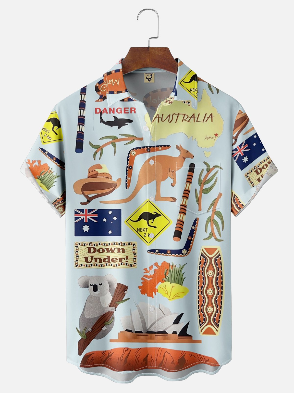 Moisture-wicking Australia Day Kangaroo Koala Chest Pocket Casual Shirt