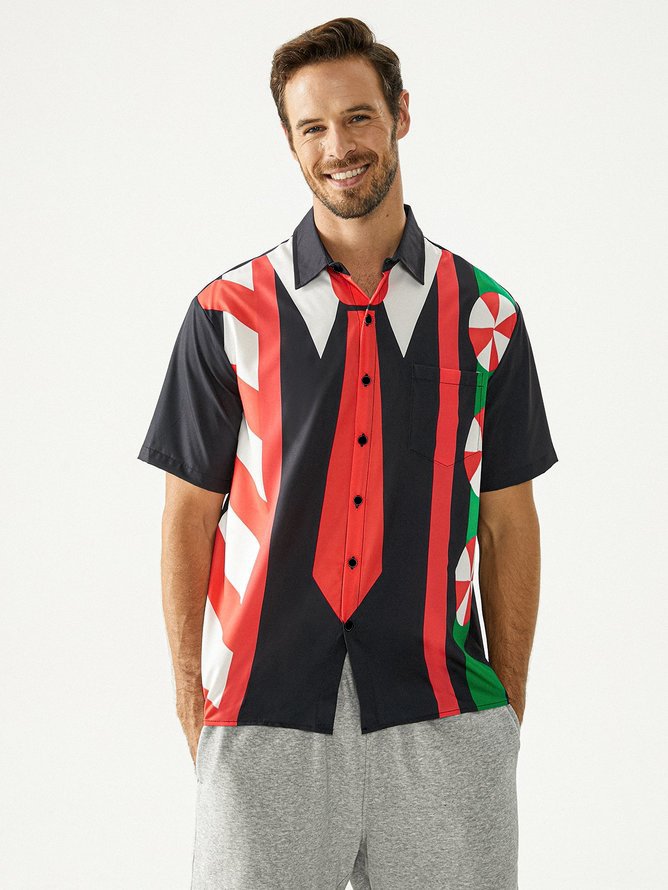 Chest Pocket Short Sleeve Ugly Christmas Shirt