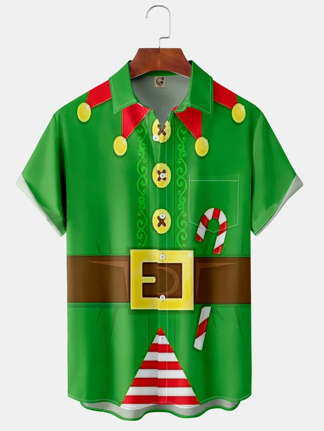 Tall Size Moisture-wicking Christmas Santa Chest Pocket Ugly Shirt