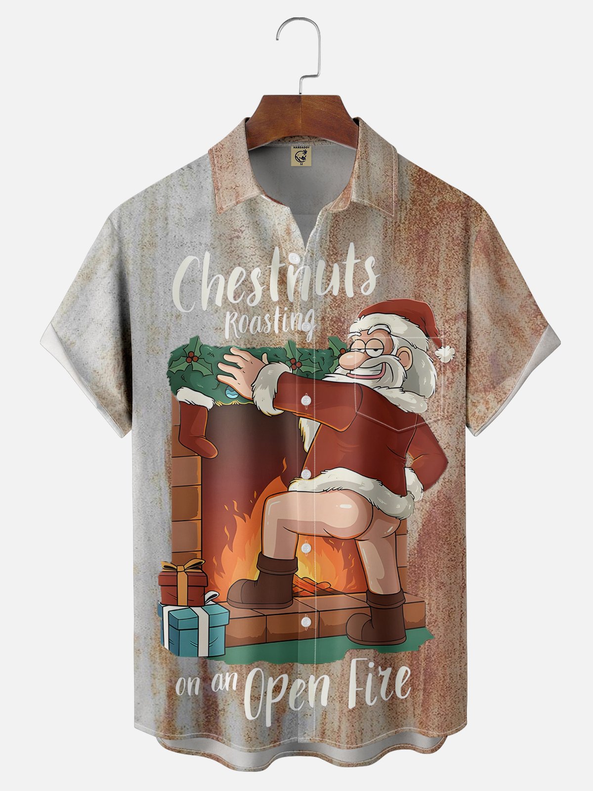 Moisture-wicking Christmas Prank Santa Claus Chest Pocket Hawaiian Shirt