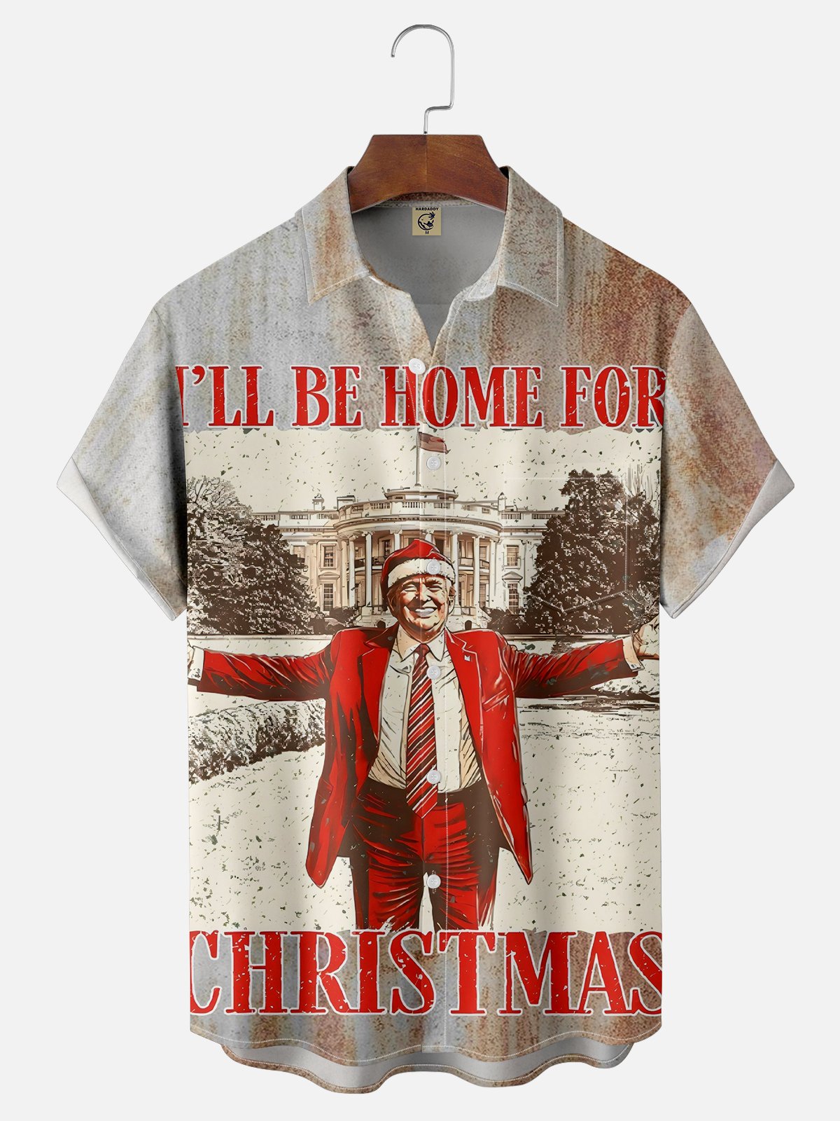 Moisture-wicking Trump I'll Be Home For Christmas Chest Pocket Hawaiian Shirt